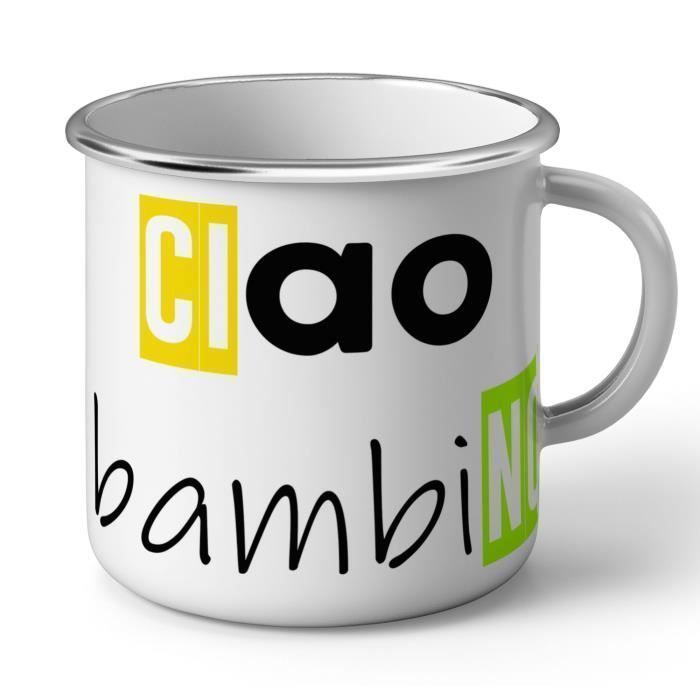Mug en Métal Emaillé Ciao Bambino Hello Baby Italien