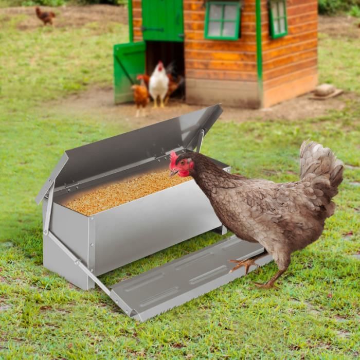 ID MARKET - Mangeoire XXL pour poules distributeur automatique à pédale en acier 10 kg