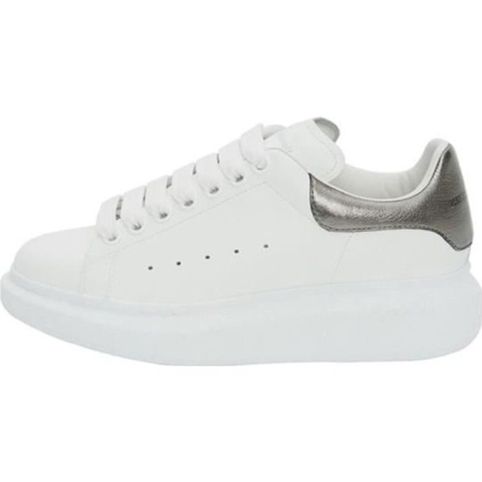 Alexanders Mcqueens MC Femme Homme Basket Chaussur Blanche et Silver Pas Cher
