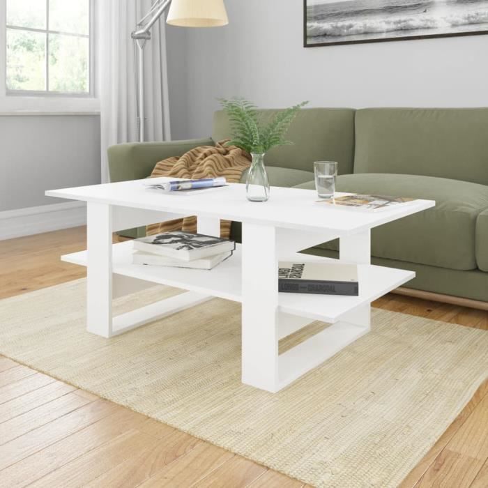Table basse design scandinave salon contemporain Blanc 110x55x42 cm Aggloméré