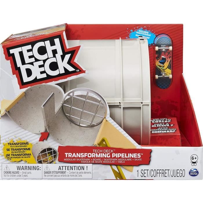 TECH DECK - RAMPE TRANSFORMABLE PIPELINE + 1 skate assemblé exclusif inclus - skatepark dépliable - 6058275 - Jouet Enfant 6 Ans