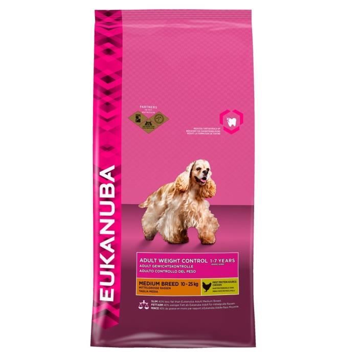 EUKANUBA Croquettes au poulet - Contrôle de poids - Race moyenne - Pour chien adulte - 15kg