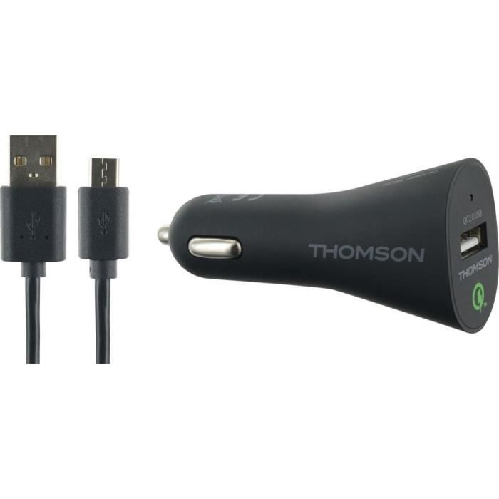 THOMSON Chargeur allume-cigare - avec câble USB / micro USB - 1 Port USB - Noir