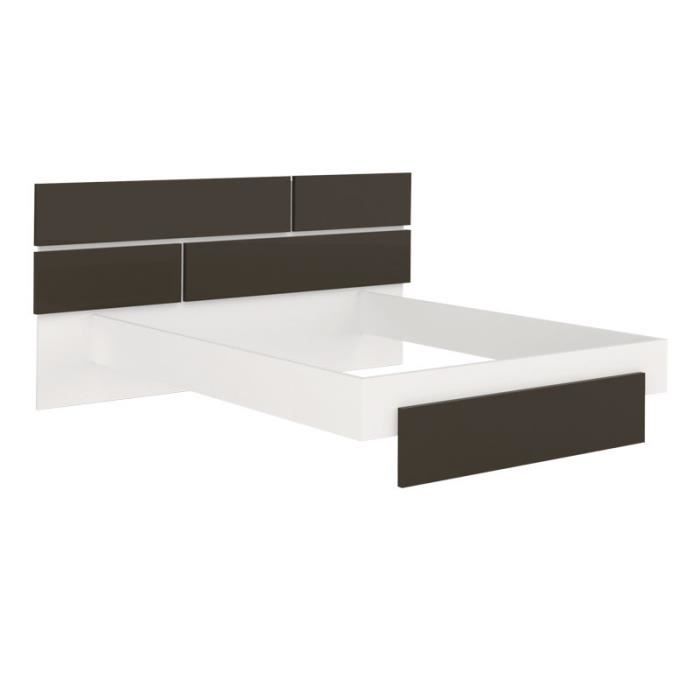 Cadre + Tête de lit 160*200 Gris anthracite/Blanc - FLORINE - L 220 x l 208 x H 40/102