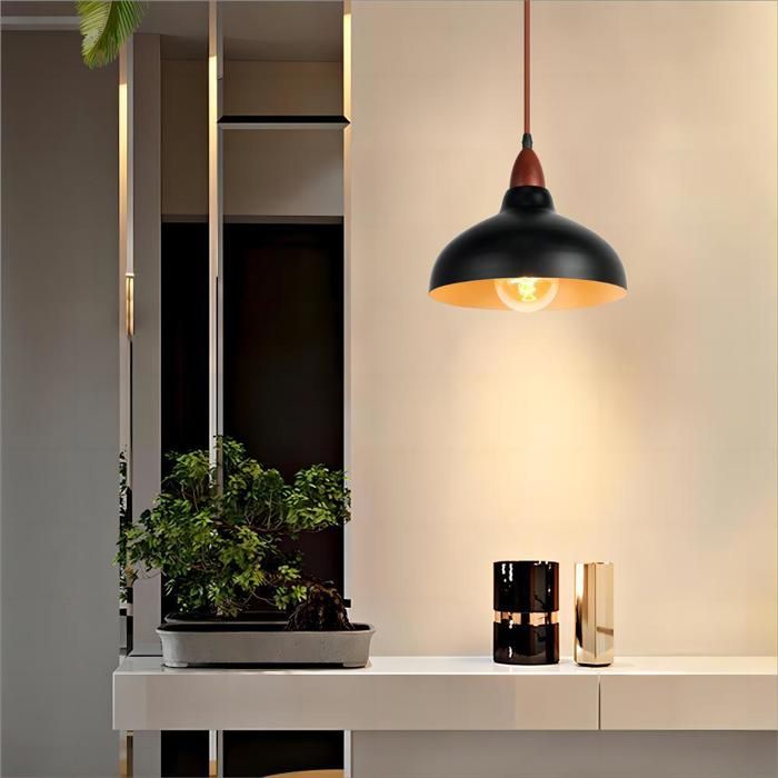 WOTTES Lustre Suspension Rétro Luminaire - Moderne Style Goutte Chapeau Plafonnier pour Salle à Manger - Ø19CM (Noir 1 Pack)