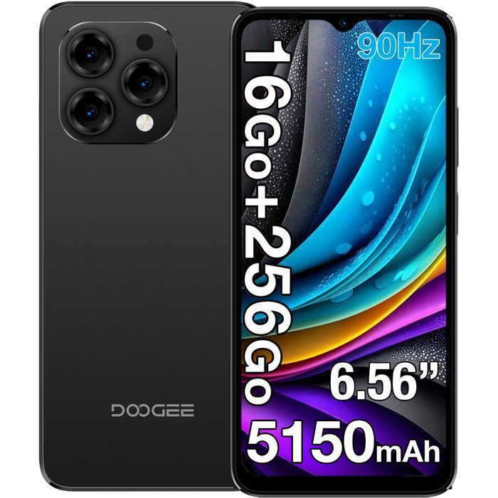 Doogee N55 pro Smartphone Pas cher 6.56 16 Go + 256 Go 5150mAh 13MP Caméra Téléphone portable 4G  Double Sim GPS - Noir