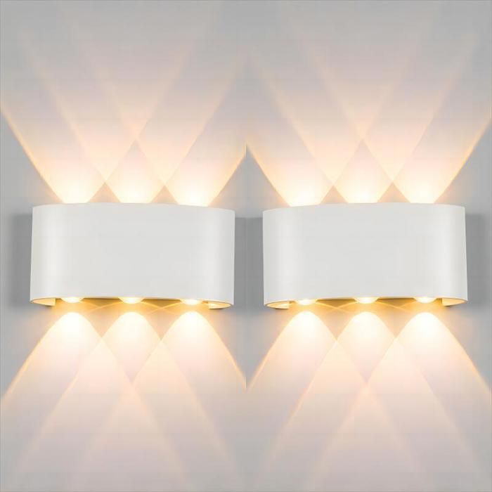 WOTTES Applique Murale Interieur/Exterieur 6W 2 pcs Blanc Applique Murale LED Blanc Chaud Lampe Murale Pour Jardin Couloir