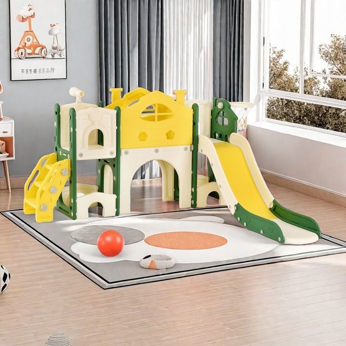 Toboggan 4-en-1 Enfant Autoportant - Avec Glisse 136cm, Escalier, Télescope Et Rangement - Intérieur/Extérieur