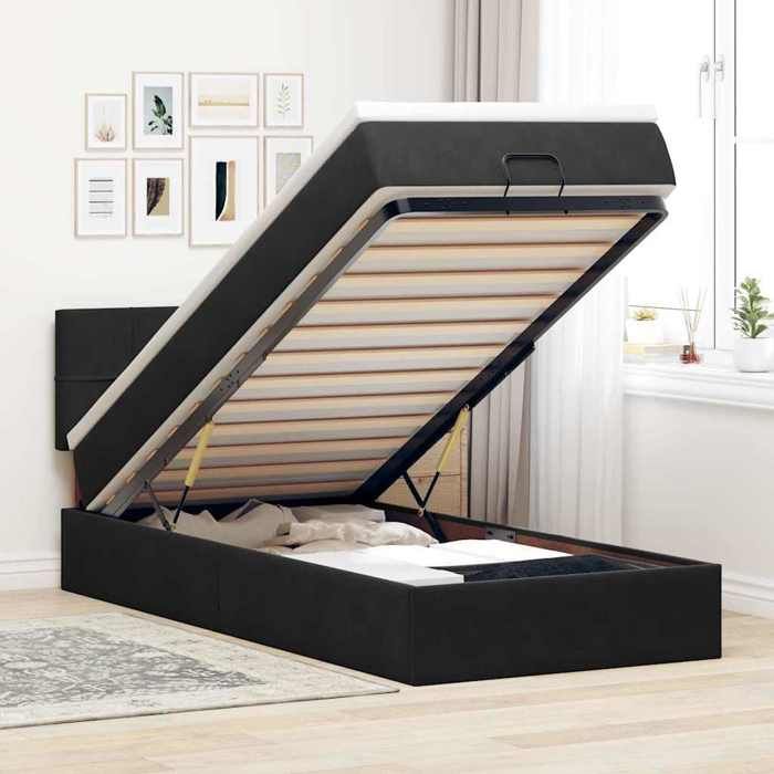 vidaXL Cadre de lit ottoman avec matelas noir 90x190 cm velours 3312592
