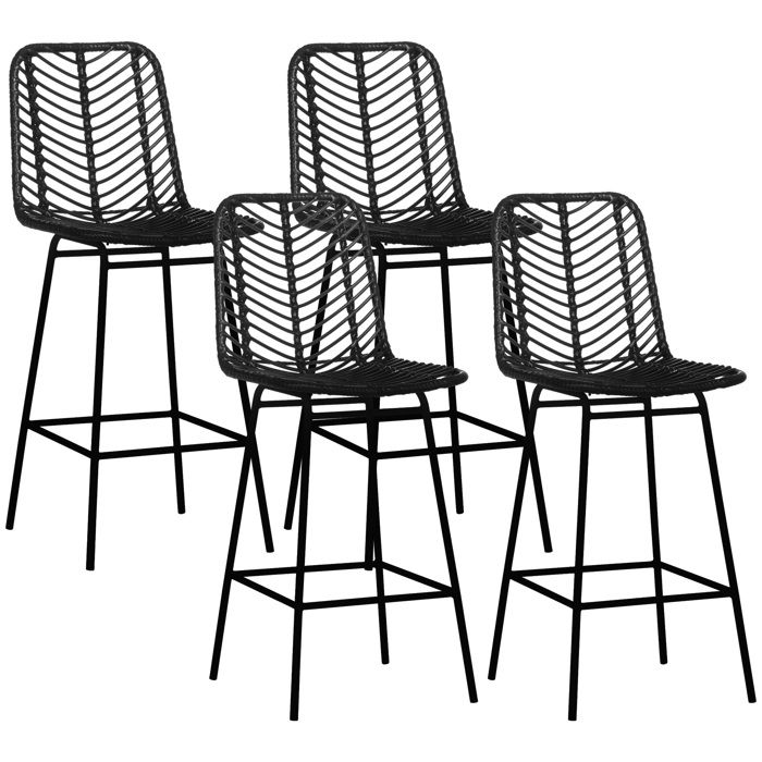 Lot de 4 tabourets de bar chaise de bar HOMCOM design bohème Hauteur 66 cm avec repose-pieds métal - noir