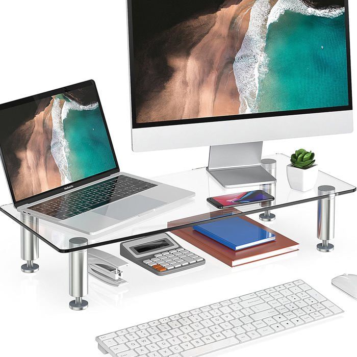 Support De Bureau Pour Écran D'Ordinateur - En Acier Carbone, Design Avec Espace De Rangement - Noir Ou Blanc - 7