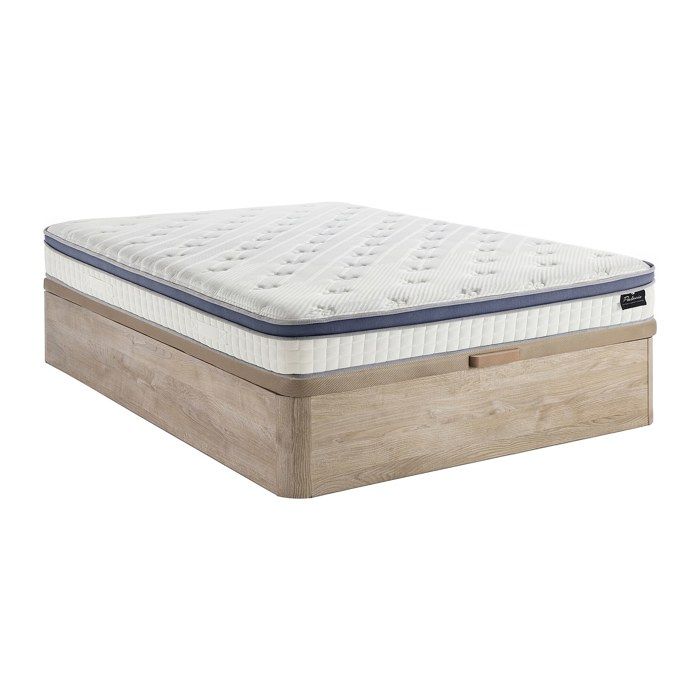 Ensemble 140 x 190 cm sommier coffre naturel clair + matelas hybride ressorts ensachés 7 zones et mémoire de forme ép.25cm - MALAO