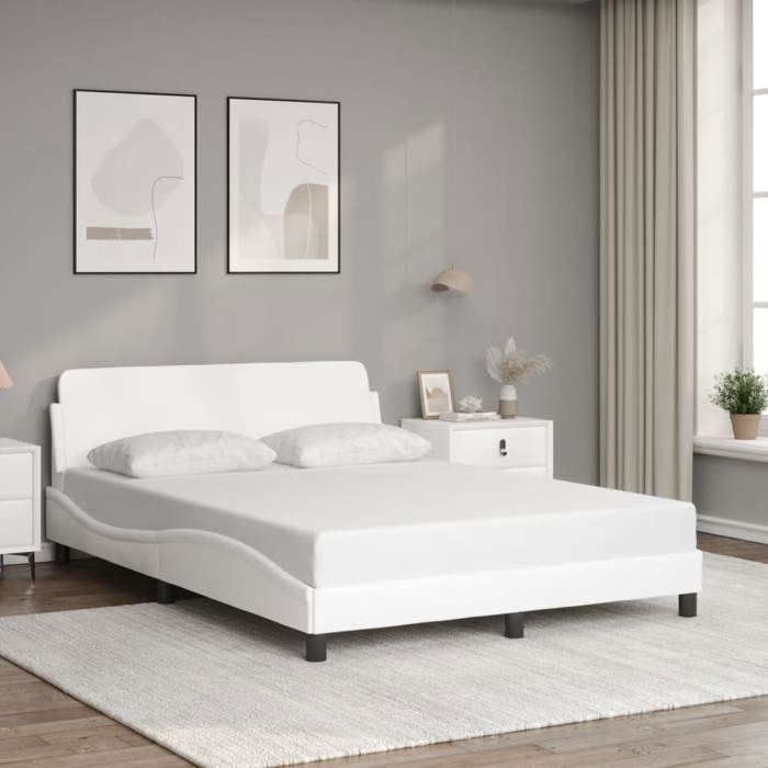 Lit Double Adulte Cadre de lit - SOLOMON - blanc 140x190 cm similicuir JILLS 74294