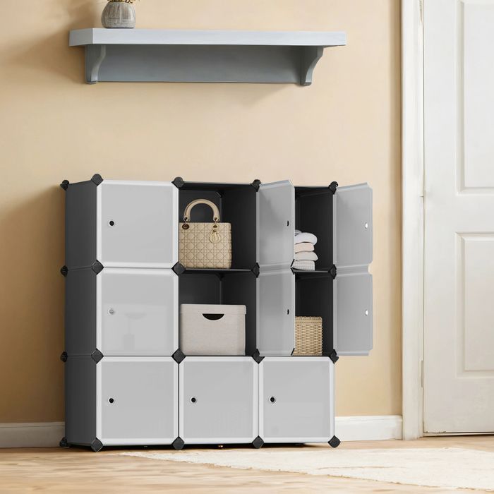 Armoire - 9 Compartiments - Noir et Blanc - Montage Facile - Portes Opaques