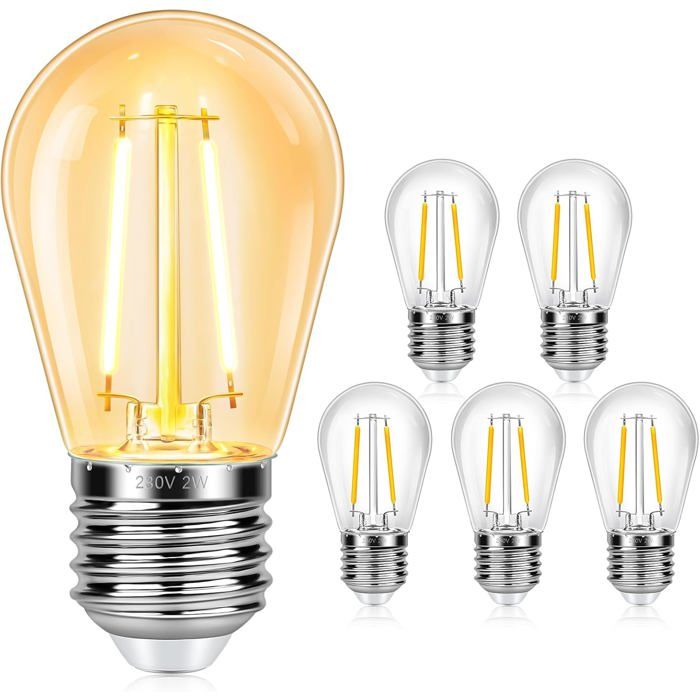 Ampoules LED filament vintage-KAL-Lot De 6 Ampoules E27 S14 2W Filament Vintage Équivalent 20W Blanc Chaud 2700K