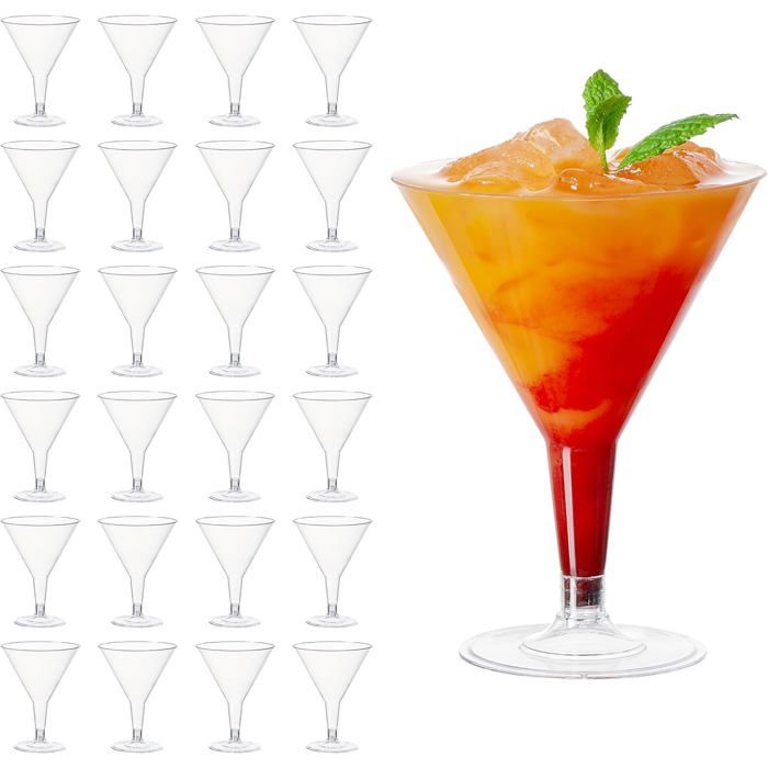 48 verres à martini en plastique transparent adaptés aux cocktails et aux desserts 180 ml – robustes durables et réutilisables.