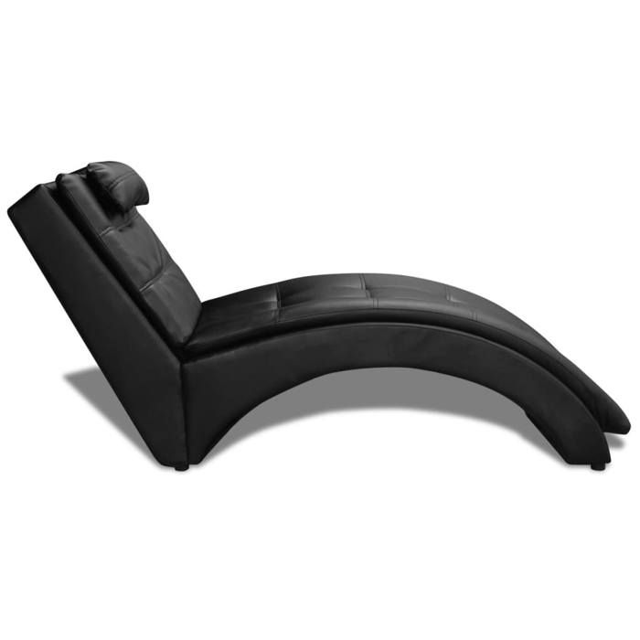 Chaise longue en similicuir - vidaXL - Noir - 150x55x72 cm - Oreiller inclus - Cadre en bois - Jambes en acier