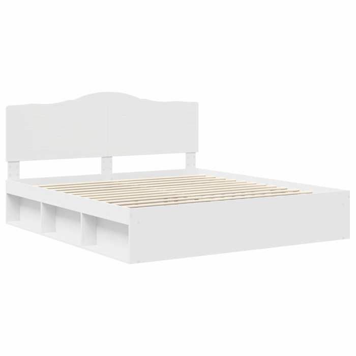 Structure de lit avec tête de lit - UU - 180x200 cm - Pin massif - Blanc - Bois dingénierie - Cadre à lattes fixes