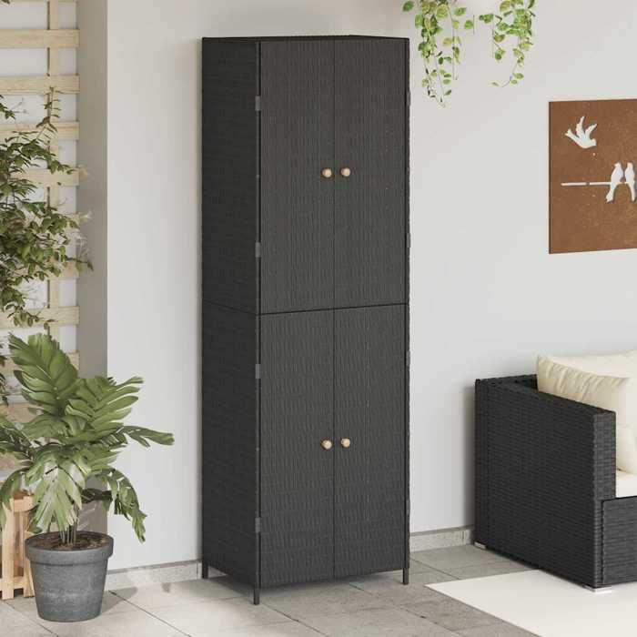 SALE 2026 Buffet bahut Noir - Armoire de rangement de jardin Noir 59x40x180cm Résine tressée PRO871622344
