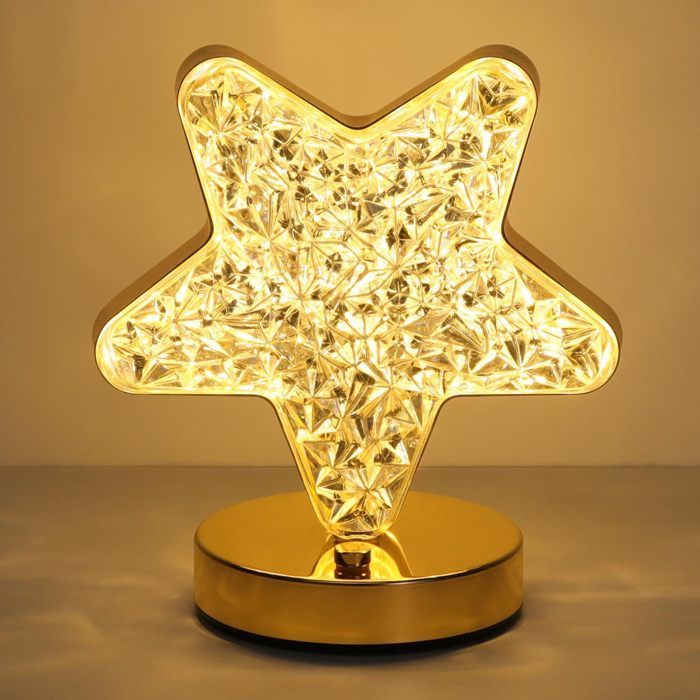 Lampe de Table Rechargeable en Cristal Lumière Étoilée Lampe de Chevet Tactile Luminosité Réglable Disponible en 3 Coloris