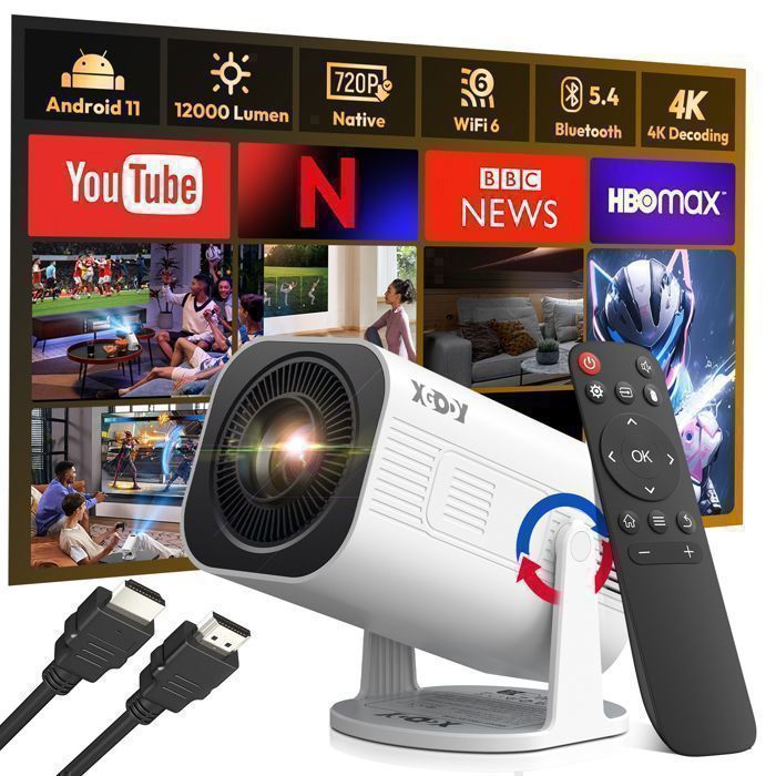 Vidéoprojecteur 4K Supporté Mini Projecteur Portable HD 720P 350ANSI WiFi 6 Bluetooth 5.0 Android 11.0 HDMI/USB