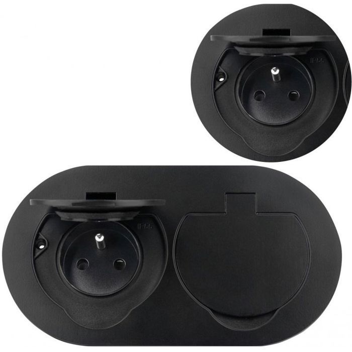 ORNO Prise double étanche encastrée IP55 noire 2x2P+T ovale