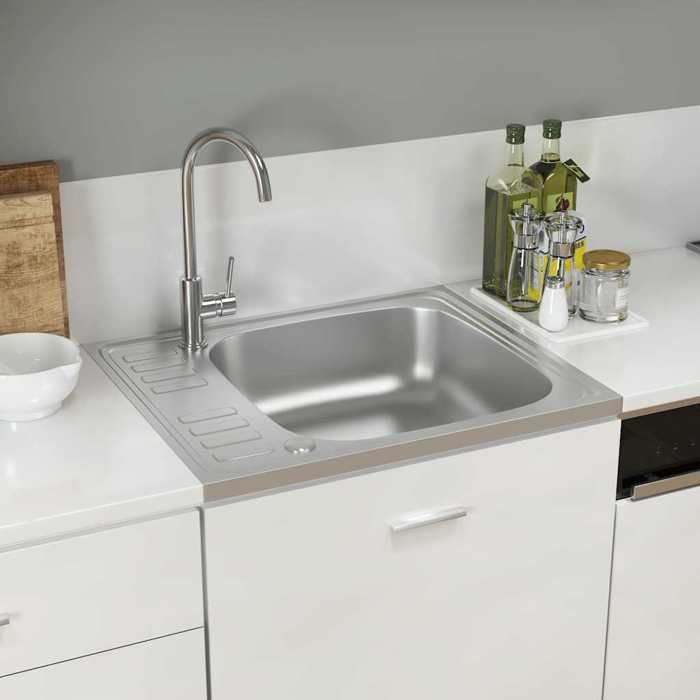 BURKE@ Argent Évier de cuisine et égouttoir argenté 600x500x155 mm inox 4.42 kg Haute qualité A1460 BURKE@ Argent Évier de cuisine et égouttoir argenté 600x500x155 mm inox 4.42 kg Haute qualité A1460