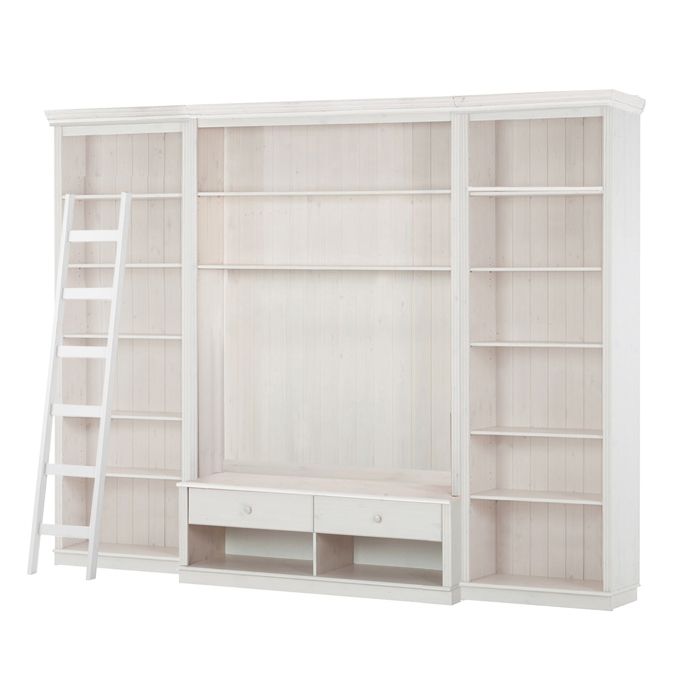 Anita-bibliothèque Avec Meuble TV Bas A En Pin Laqué Blanc Anita-bibliothèque Avec Meuble TV Bas A En Pin Laqué Blanc