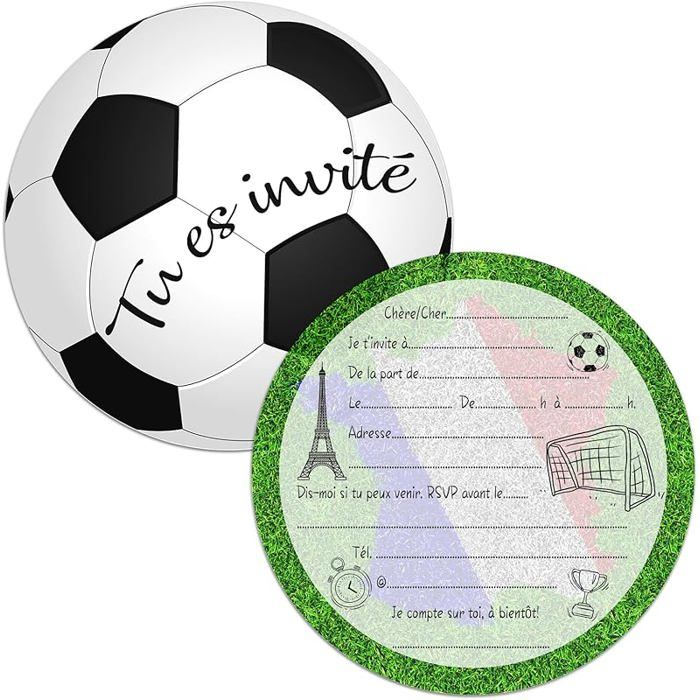 Cartons d'invitation et enveloppes - Anniversaire enfant - Football - Clairefontaine - Expédition Rapide
