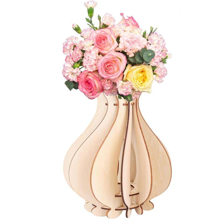 Kit vase bois 3D puzzle DIY–support bouquet fleursvase vintage 19 trousdéco cuisine salon bureau