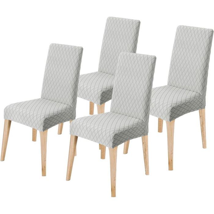 Housse de Chaise 4 Pièces Extensible Housse Chaise Salle à Manger Universel Housse pour Chaise Gris Clair COUSSIN DE CHAISE