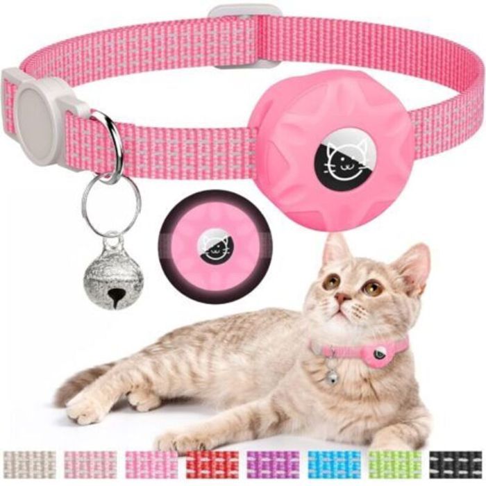 Collier GPS pour chat - Unbrand - Amovible - Clochette amovible - Rose - Pile bouton - Étui élastique Airtag