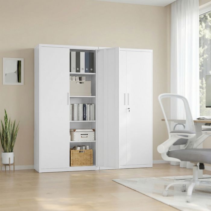 Caisson de bureau à 5 niveaux armoire polyvalente armoire de rangement en acier double portes Blanc Caisson de bureau à 5 niveaux armoire polyvalente armoire de rangement en acier double portes Blanc