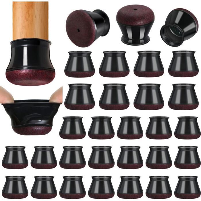 Lot de 32 protège-pieds de chaise en silicone noir avec revêtement en feutre (convient aux pieds de 30 1 à 40 mm) Lot de 32 protège-pieds de chaise en silicone noir avec revêtement en feutre (convient aux pieds de 30 1 à 40 mm)
