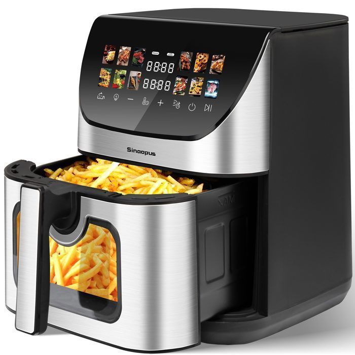 Friteuse Airfryer XXL 85L avec hublot & écran couleur 12 programmes tactile LED nettoyage facile – idéal maison