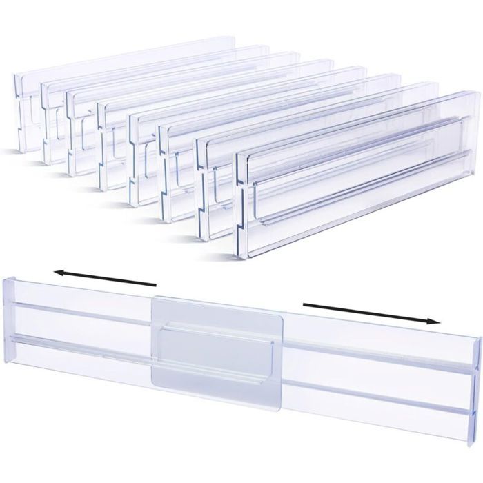 Séparateurs de tiroir en plastique réglables lot de 8 (30 99-55 12 cm) transparents pour cuisine chambre commode