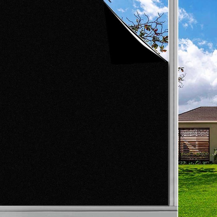 Film pour vitres occultant – Film de confidentialité sans colle – Protection UV – Convient pour maison et bureau – Couleur noire
