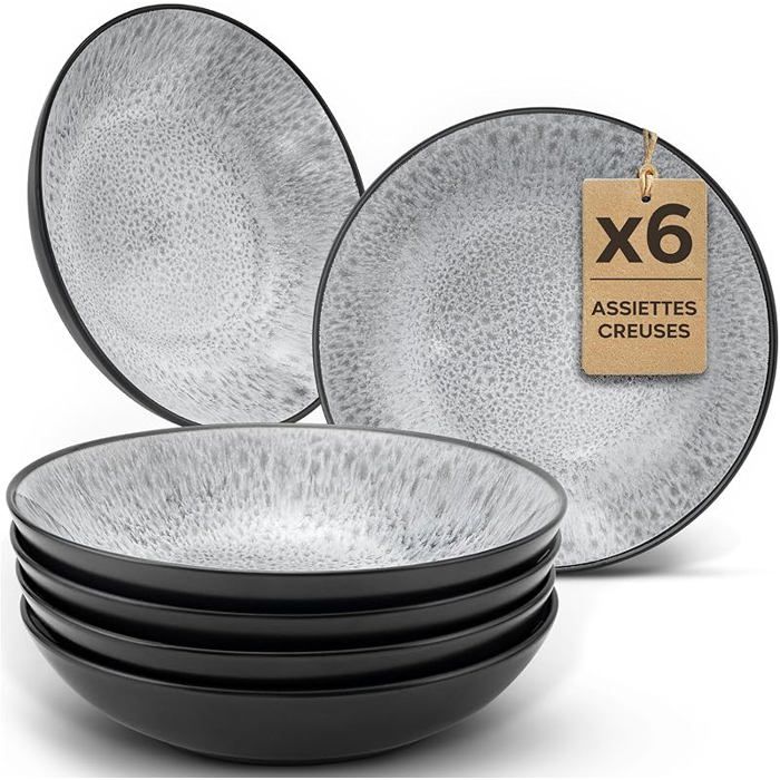6 Assiette Creuses - Compatible Micro-onde - Assiettes Service de Table Riviera Assiettes Creuses (6x) SALADIER