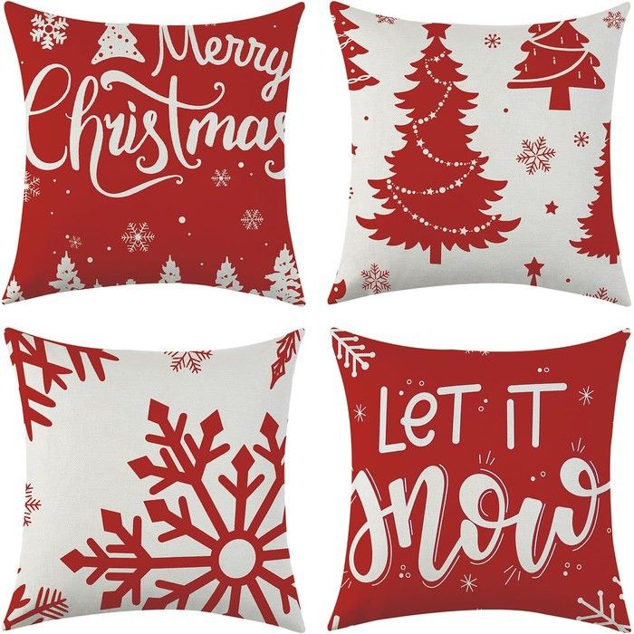 Housse de coussin - SUNSHINE SMILE - Père Noël - Lot de 4 - 45 x 45 cm - Fermeture éclair invisible