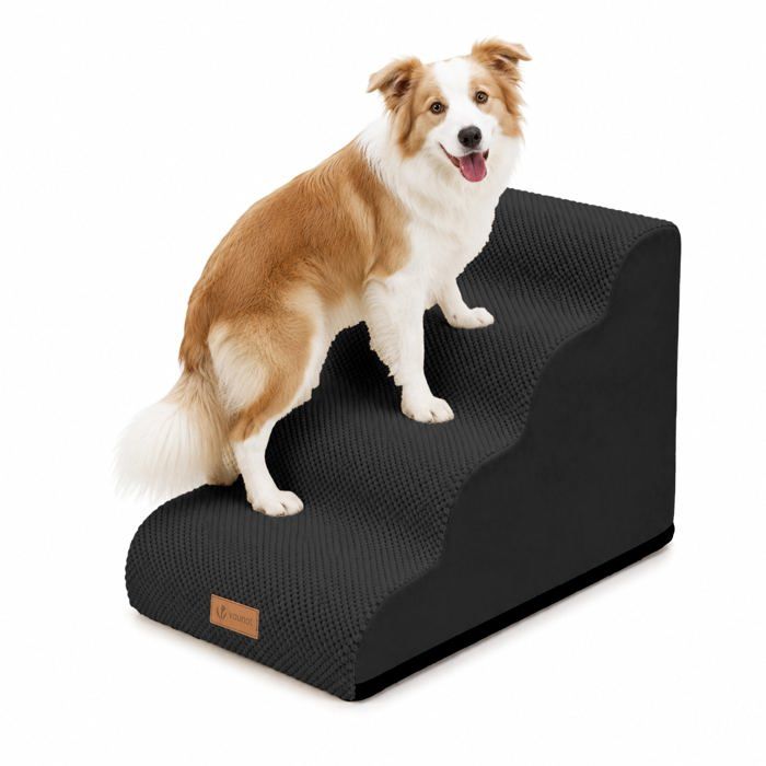 VOUNOT® Escalier pour chien et chat à 4 marches en mousse haute densité - antidérapante déhoussable lavable - 72x40x50cm noir