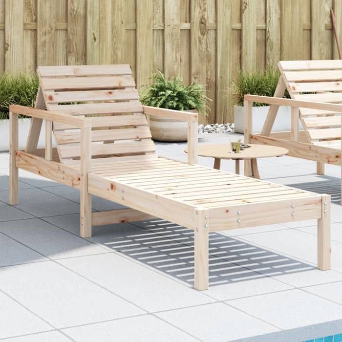 Chaise longue de pin - vidaXL - bain de soleil - Bois massif - 199 5 x 62 x 55 cm - charge max. 80 kg - dossier multiposition rsz22r