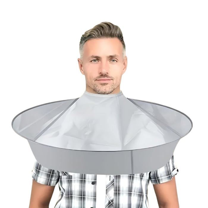 Cape de Coiffure Pliable Collecte-Cheveux Modèle Parapluie Nylon Antistatique Imperméable Gris
