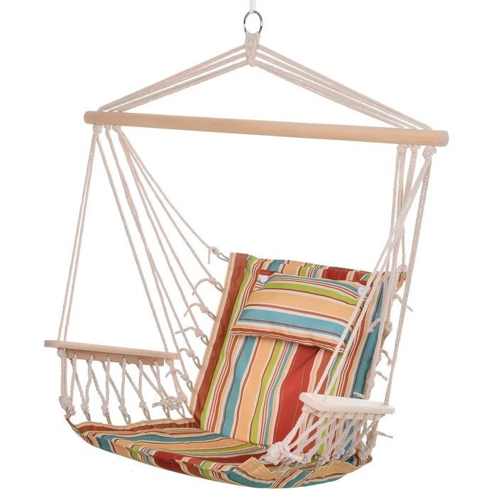 Chaise hamac suspendue – Outsunny – coussin inclus barre en bois multicolore 100 kg