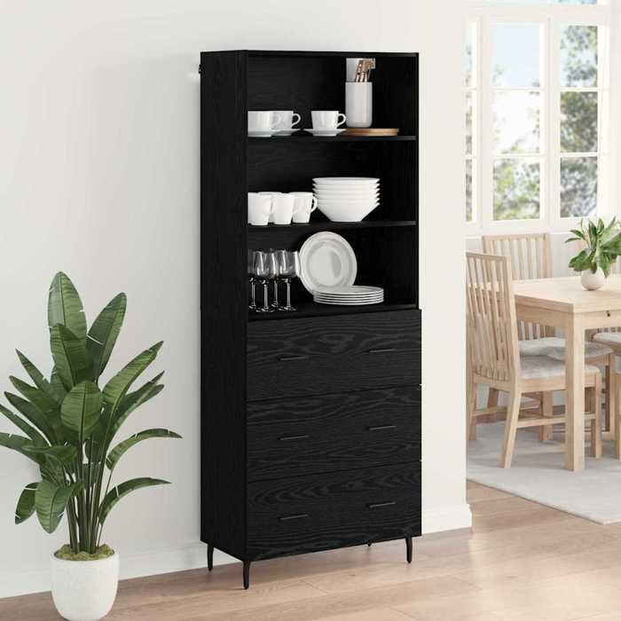 Noir Buffet haut CHIC Haut Armoire rectangulaire 1 PC avec tiroir Chêne noir 69 5x34x180 cm N16365