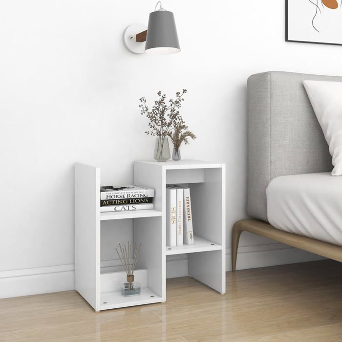 Promo“Table de chevet Blanc 50 x 30 x 515 cm en bois dingénierie avec compartiment ouvert rangement ouvert et plateau robuste 83