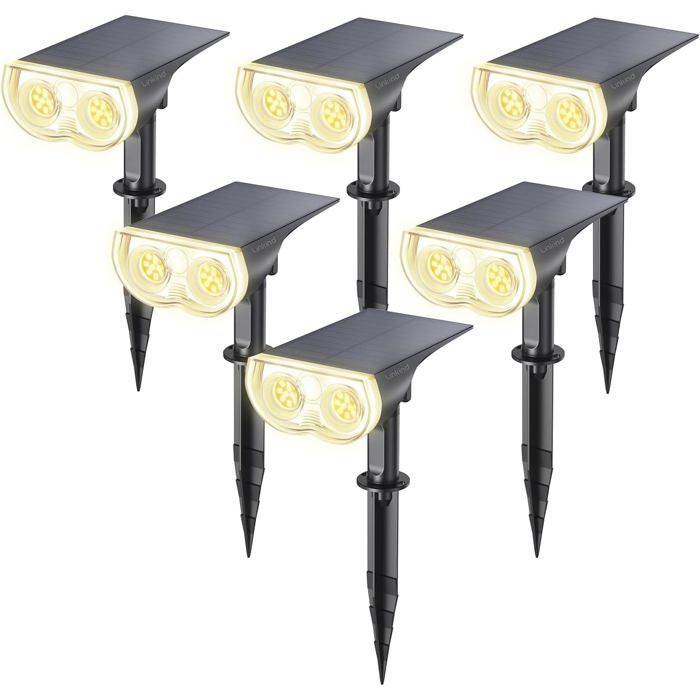 Solaire Extérieur 800lm Spot Solaire 3000K Blanc Chaud IP65 Étanche Lampes Jardin 22 LEDs Lot de 6