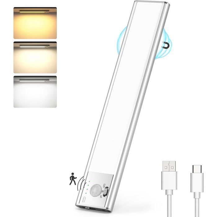 Lampe de Plac 76 LED Lampe à Détecteur de Mouvement Rechargeable USB S Fil Luminosité Réglable avec 3 Couleurs LAMPE A POSER