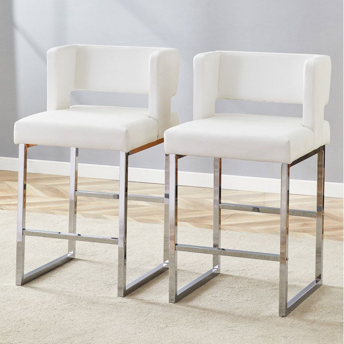 Lot de 2 chaises de bar nordiques carrées 914 cm en métal blanc et argenté simili PU pour intérieur