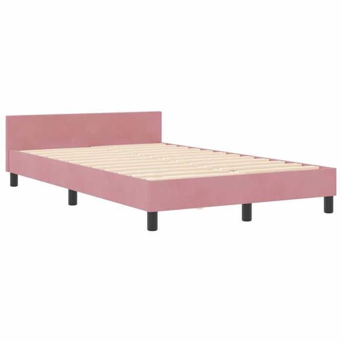 Structure de lit - HAOSHOP - Lit à ressorts avec tête de lit Rose 120 x 190 cm Velours&01_105144