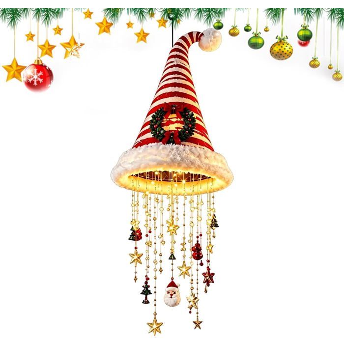 Décoration de clochettes de Noël chapeau de sorcière lumineux à suspendre avec anneau en fer pour support Décoration de clochettes de Noël chapeau de sorcière lumineux à suspendre avec anneau en fer pour support